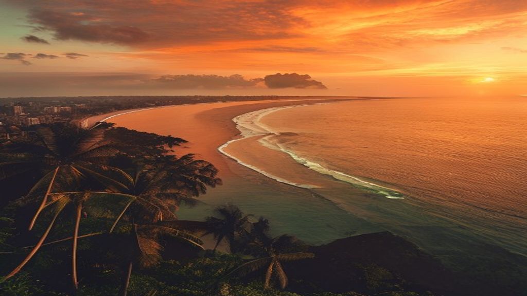 Cinematic view of Galle Face Green in Colombo at sunset with the Indian Ocean coastline