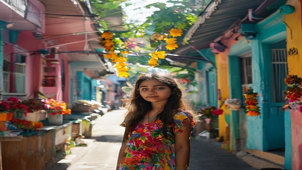 Young Indian woman exploring the colourful shophouses of Little India, Singapore